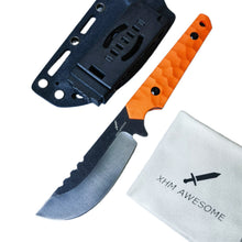Load image into Gallery viewer, XHM Awesome Fixed Blade Knife, Stone Wash 7Cr13Mov Steel Blade, Orange G10 Handle, Kydex Sheath(Vertical & Horizontal), for Hunting, Outdoor Survival, Camping, EDC