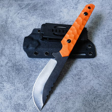 Load image into Gallery viewer, XHM Awesome Fixed Blade Knife, Stone Wash 7Cr13Mov Steel Blade, Orange G10 Handle, Kydex Sheath(Vertical & Horizontal), for Hunting, Outdoor Survival, Camping, EDC