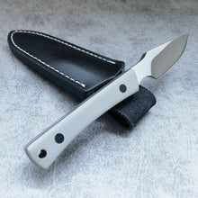 Load image into Gallery viewer, XHM Awesome Small Fixed Blade Knife, Full Tang 7Cr13Mov Steel Blade, Black and Gray G10 Handle, Leather Sheath, for Hunting, Outdoor Survival, Camping, Fishing