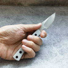 Load image into Gallery viewer, XHM Awesome Small Fixed Blade Knife, Full Tang 7Cr13Mov Steel Blade, Black and Gray G10 Handle, Leather Sheath, for Hunting, Outdoor Survival, Camping, Fishing