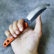 Load image into Gallery viewer, XHM Awesome Fixed Blade Knife, Stone Wash 7Cr13Mov Steel Blade, Orange G10 Handle, Kydex Sheath(Vertical & Horizontal), for Hunting, Outdoor Survival, Camping, EDC