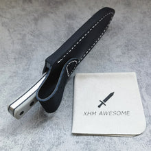 Load image into Gallery viewer, XHM Awesome Small Fixed Blade Knife, Full Tang 7Cr13Mov Steel Blade, Black and Gray G10 Handle, Leather Sheath, for Hunting, Outdoor Survival, Camping, Fishing