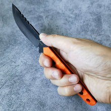 Load image into Gallery viewer, XHM Awesome Fixed Blade Knife, Stone Wash 7Cr13Mov Steel Blade, Orange G10 Handle, Kydex Sheath(Vertical & Horizontal), for Hunting, Outdoor Survival, Camping, EDC