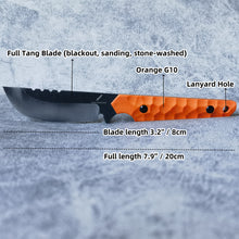 Load image into Gallery viewer, XHM Awesome Fixed Blade Knife, Stone Wash 7Cr13Mov Steel Blade, Orange G10 Handle, Kydex Sheath(Vertical & Horizontal), for Hunting, Outdoor Survival, Camping, EDC