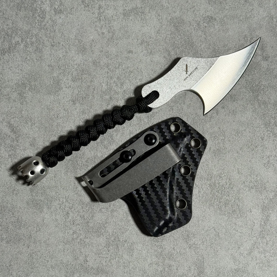 XHM Awesome 3.7 Inches Small Tactical Knife - Mini Chopper with Braided Lanyard & Beads for Camping, Hunting, Fishing, Hiking & Outdoor