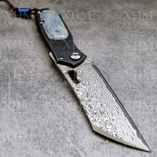 Load image into Gallery viewer, Damascus Folding Pocket Knife VG-10 Steel Stained Bone Handle Collections Gifts