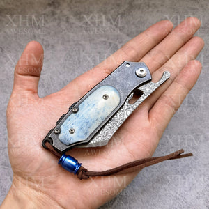 Damascus Folding Pocket Knife VG-10 Steel Stained Bone Handle Collections Gifts