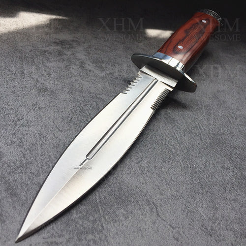 XHM Tactical Dagger Knife Wood Handle Double Edged Military Rescue Knives Self Defense Sword Bayonet