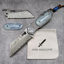 Load image into Gallery viewer, Damascus Folding Pocket Knife VG-10 Steel Stained Bone Handle Collections Gifts