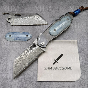 Damascus Folding Pocket Knife VG-10 Steel Stained Bone Handle Collections Gifts
