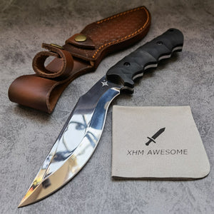 Fixed Blade Knife Kukri Mirror Polished Full Tang 9Cr18Mov Steel Hunting Outdoor