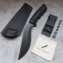 Load image into Gallery viewer, XHM Awesome Fixed Blade Knife Kukri, Full Tang 9Cr18Mov Steel Machete, G10 Handle, Adjustable Kydex Sheath, for Hunting, Outdoor Survival, Camping (Black Blade)