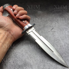 Load image into Gallery viewer, XHM Tactical Dagger Knife Wood Handle Double Edged Military Rescue Knives Self Defense Sword Bayonet