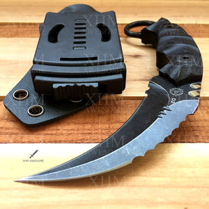 XHM Tactical Karambit Knife Fixed Blade Heavy Duty D2 Blade Outdoor Hunting Skinner Knifes Hawkbill CSGO Claw Knives