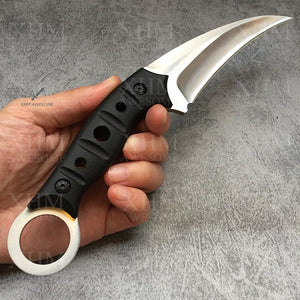 Raven's Claw Tactical Combat Knife Fixed Blade Karambit with Leather Sheath for Outdoor Hunting